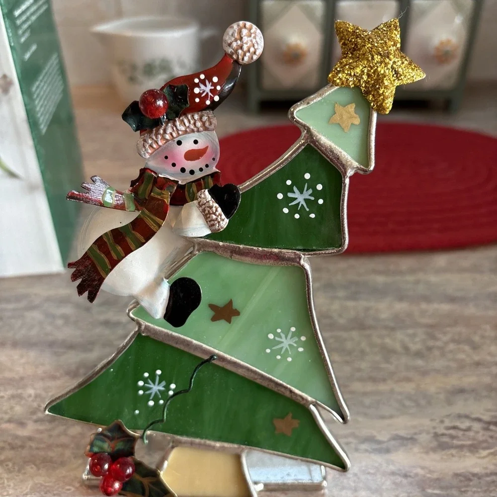 Stained Glass Christmas Tree With Candle Holder New In Box